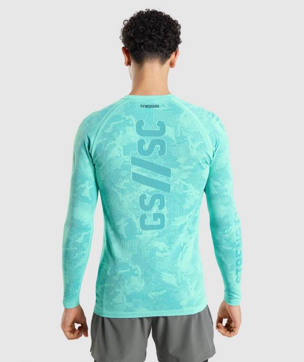 Panske Mikiny Gymshark Steve Cook Long Sleeve Seamless Svetlo Tyrkysové / Modre | HK1024697